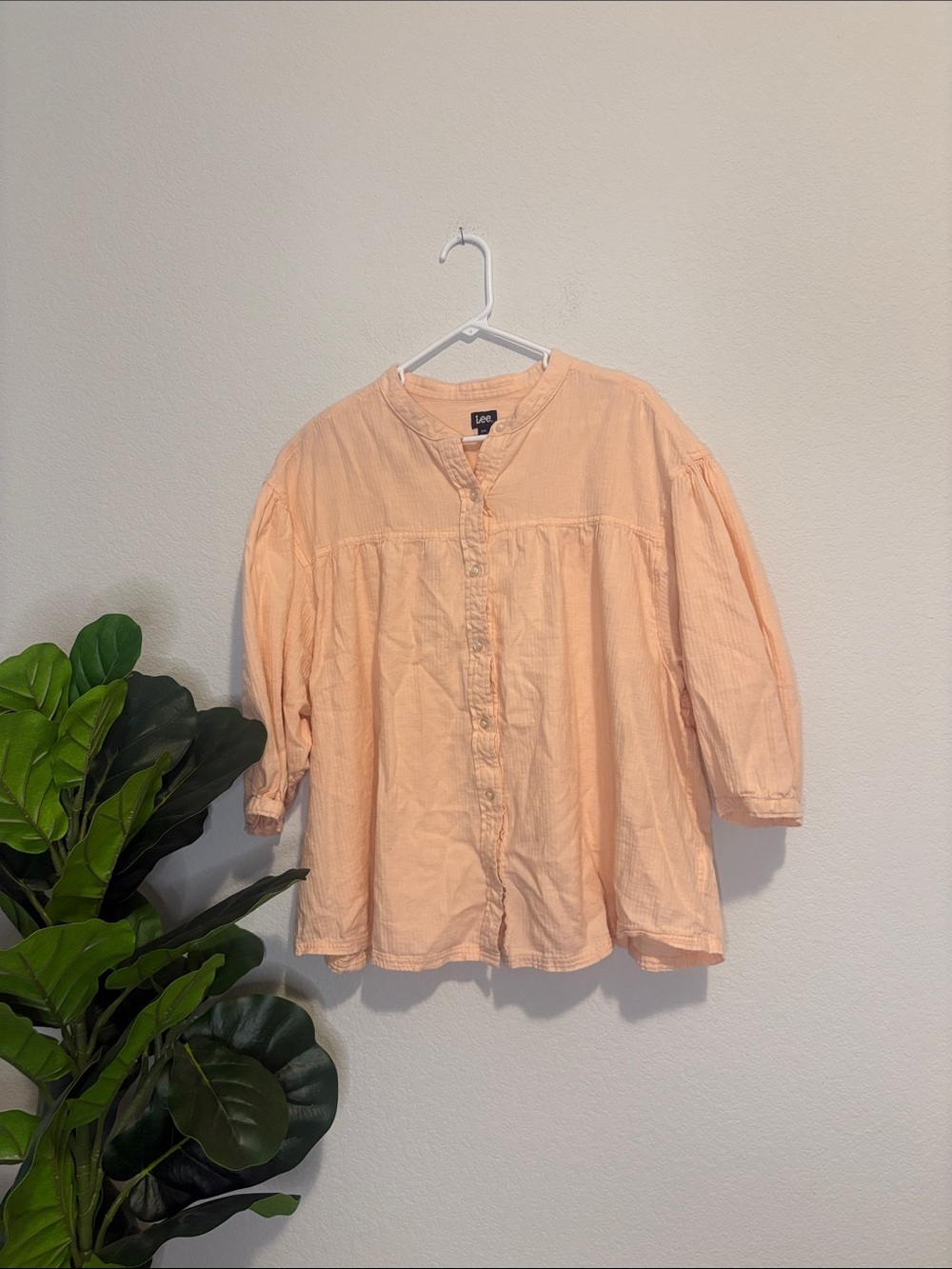 Lee 100% cotton Lightweight Peach Button-Front boho Blouse xxl